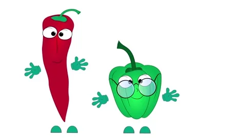 Cartoon characters red pepper and green pepper dance. Animation. Stock Footage 156974063