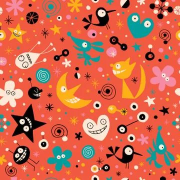 Cartoon characters seamless pattern Stock Illustration