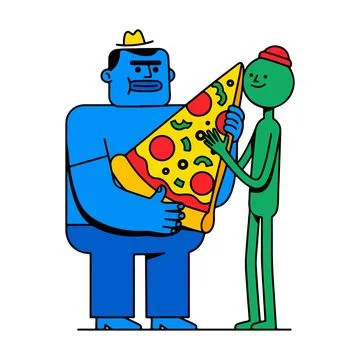 Cartoon Characters Sharing Pizza Stock Illustration
