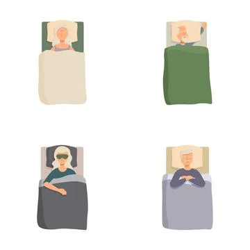 Cartoon characters sleeping in beds set 스톡 일러스트