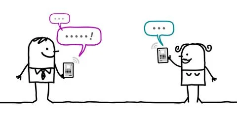 Cartoon characters with tablet - message Stock Illustration