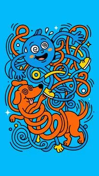 Cartoon Characters in a Tangled Mess Stock Illustration