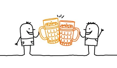 Cartoon characters- two men drinking beers Illustrazione stock