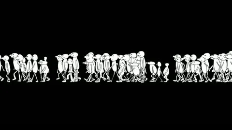 CARTOON CHARACTERS WALKS ON A BLACK SCREEN slow 스톡 동영상 12011448