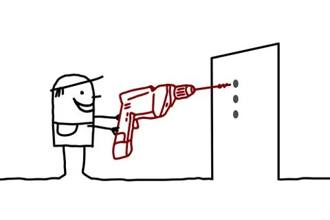 Cartoon characters- worker with drill Stock Illustration