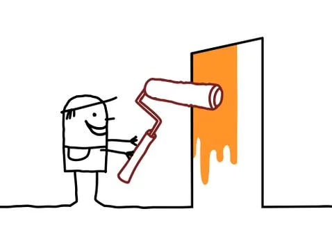 Cartoon characters- worker with paint roller Stock Illustration