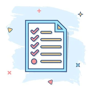 Cartoon checklist icon in comic style. Document check illustration pictogram. イラスト素材