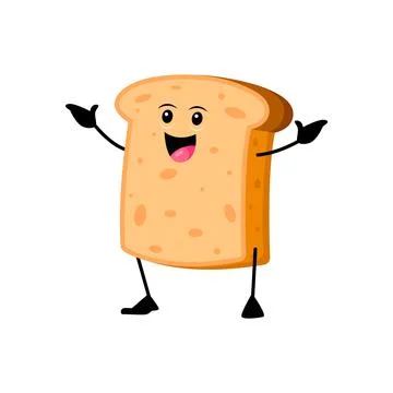 Cartoon cheerful bread slice breakfast character イラスト素材