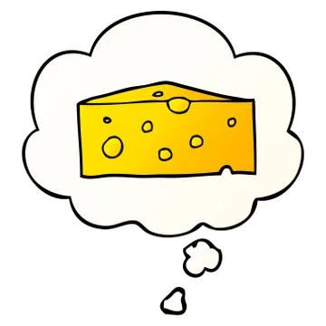 Cartoon cheese and thought bubble in smooth gradient style Stock Illustration