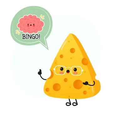 Cartoon cheese character having an idea with a bingo brain Stock Illustration
