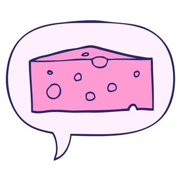 Cartoon cheese with speech bubble in bright neon color Stock Illustration