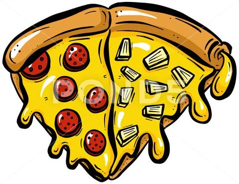 Cartoon Cheesy Pizza Slices Vector Stock Illustration