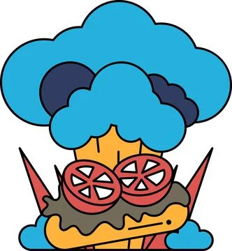 A cartoon of a chef with a big cloud of smoke coming out of his hat Stock Illustration