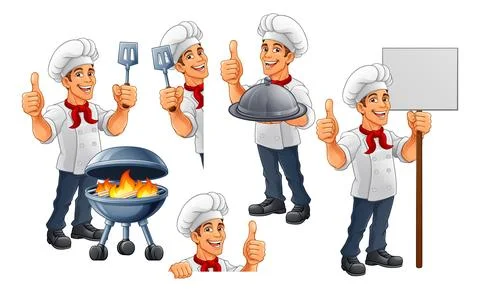 Cartoon Chef Character Set Poses Illustration Stock Illustration