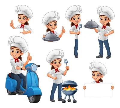 Cartoon Chef Character Set Poses Illustration Stock Illustration