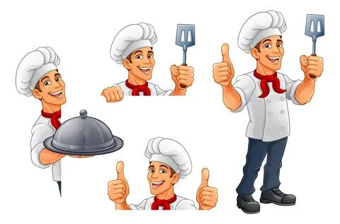 Cartoon Chef Character Set Poses Illustration Stock Illustration