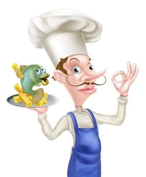 Cartoon Chef With Fish and Chips Stock Illustration
