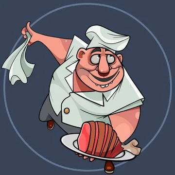 Cartoon chef masterly serves a dish of meat Stock Illustration