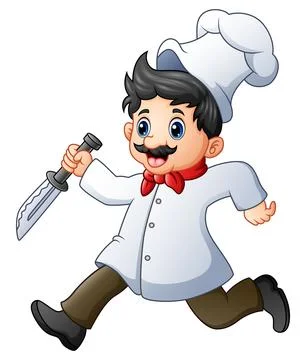 Cartoon chef running with a knife Stock Illustration
