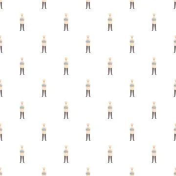 Cartoon chefs in uniform holding serving trays creating a repeating pattern Stock Illustration