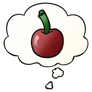 Cartoon cherry and thought bubble in smooth gradient style Stock Illustration