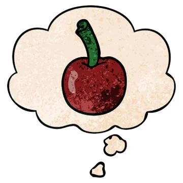 Cartoon cherry and thought bubble in grunge texture pattern style Illustrazione stock