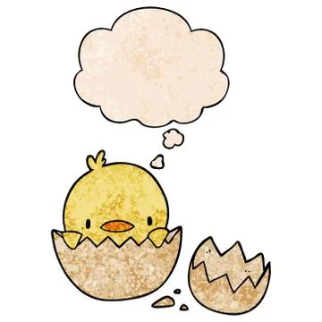 Cartoon chick and thought bubble in grunge texture pattern style 스톡 일러스트