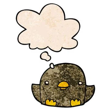 Cartoon chick and thought bubble in grunge texture pattern style Illustrazione stock