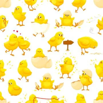 Cartoon chick characters seamless pattern Stockillustratie