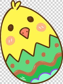 Cartoon chick is emerging from decorated Easter egg in flat vector design, Stock Illustration