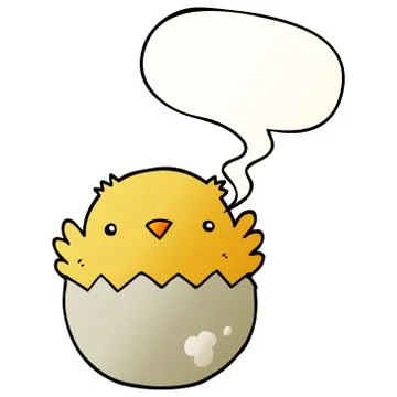Cartoon chick hatching from egg and speech bubble in smooth gradient style Stock Illustration