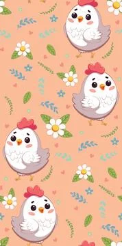 Cartoon chicken with flowers pattern Stock Illustration