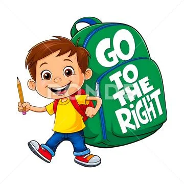 Cartoon child with a bag walking to school PSD Template