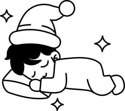 A cartoon of a child sleeping with a hat on Stock Illustration