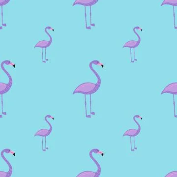 Cartoon childish style seamless pattern with pastel purple flamingo print. Bl Stock Illustration