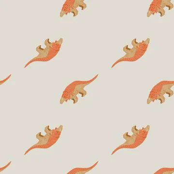 Cartoon childish style seamless pattern with orange dinosaurs elements. Light Illustrazione stock