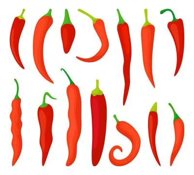 Cartoon chilli peppers. Different red pepper, mexican hot fresh raw ingredient Stock Illustration