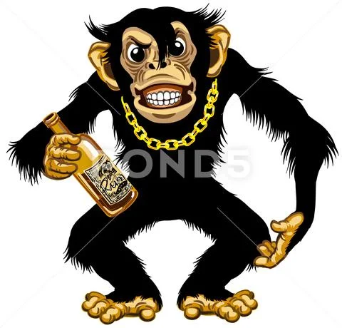 Cartoon chimp holding bottle of rum Stock Illustration