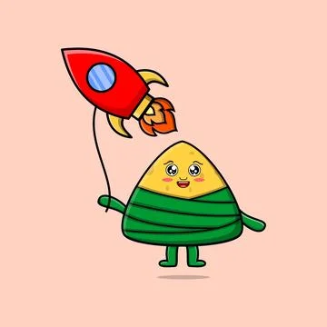 Cartoon chinese rice dumpling float with rocket Stock Illustration