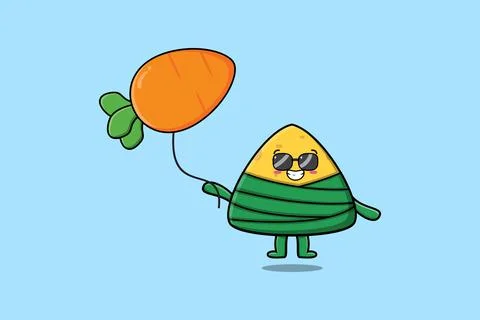 Cartoon Chinese rice dumpling float with carrot Stock Illustration