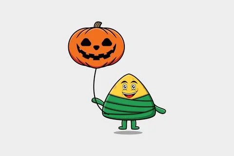Cartoon Chinese rice dumpling float with pumpkin Stock Illustration