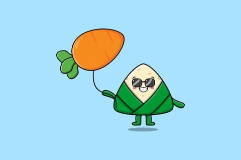 Cartoon Chinese rice dumpling floating with carrot Stock Illustration