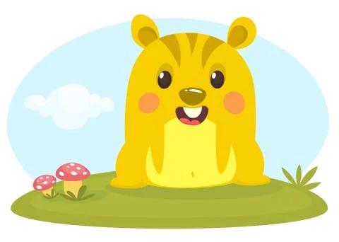 Cartoon chipmunk on grass background.  vector illustration Stock Illustration