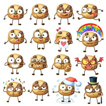 Cartoon choc chip cookie characters illustration 1 Stock Illustration