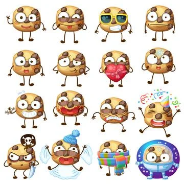 Cartoon choc chip cookie characters illustration 2 Stock Illustration