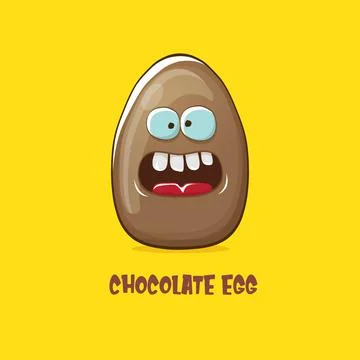 Cartoon chocolate easter egg cartoon characters isolated on yellow background 스톡 일러스트