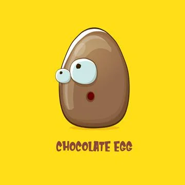 Cartoon chocolate easter egg cartoon characters isolated on yellow background Stock Illustration