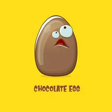 Cartoon chocolate easter egg cartoon characters isolated on yellow background 스톡 일러스트