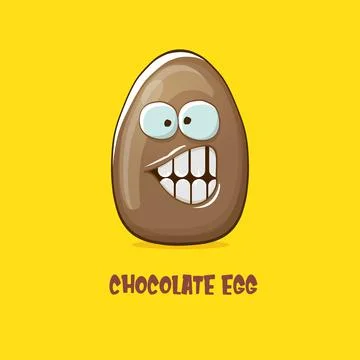 Cartoon chocolate easter egg cartoon characters isolated on yellow background Stock Illustration