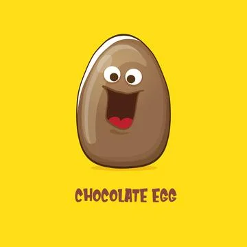 Cartoon chocolate easter egg cartoon characters isolated on yellow background Stock Illustration